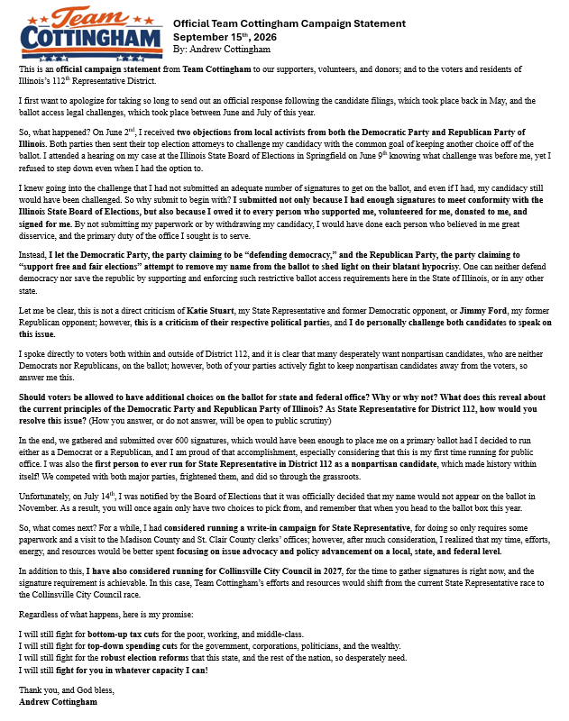 Official 2026 Campaign Statement